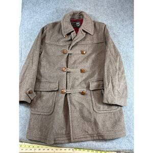 Vintage 60s Loden Frey Duffle Coat Mens Large Brown Toggle Lined Wool Overcoat